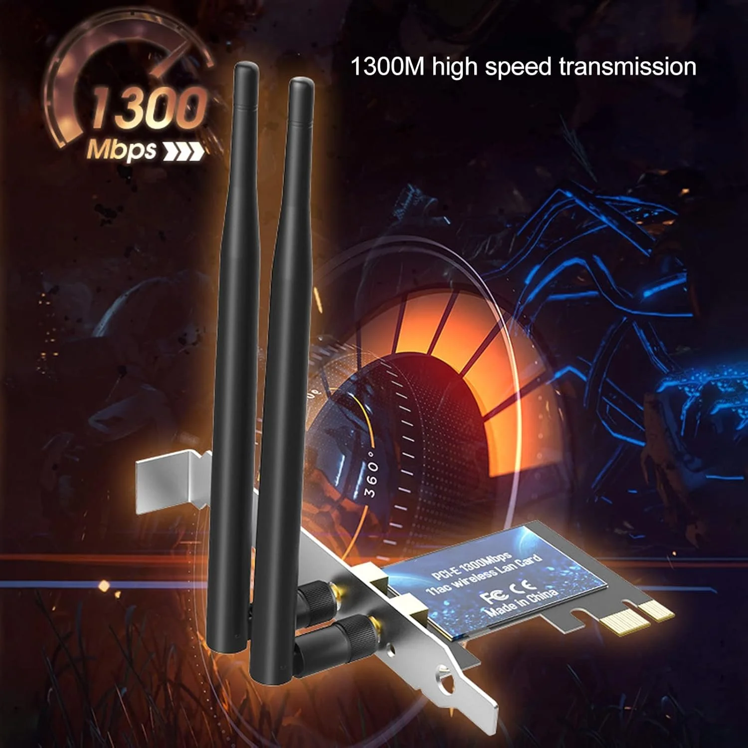 کارت وای فای PCIe برای کامپیوتر، AC1300Mbps دو بانده (2.4GHz 5GHz) کارت وای فای رومیزی برای استریم و گیمینگ، پشتیبانی از Win 7، Win 8.1، Win10