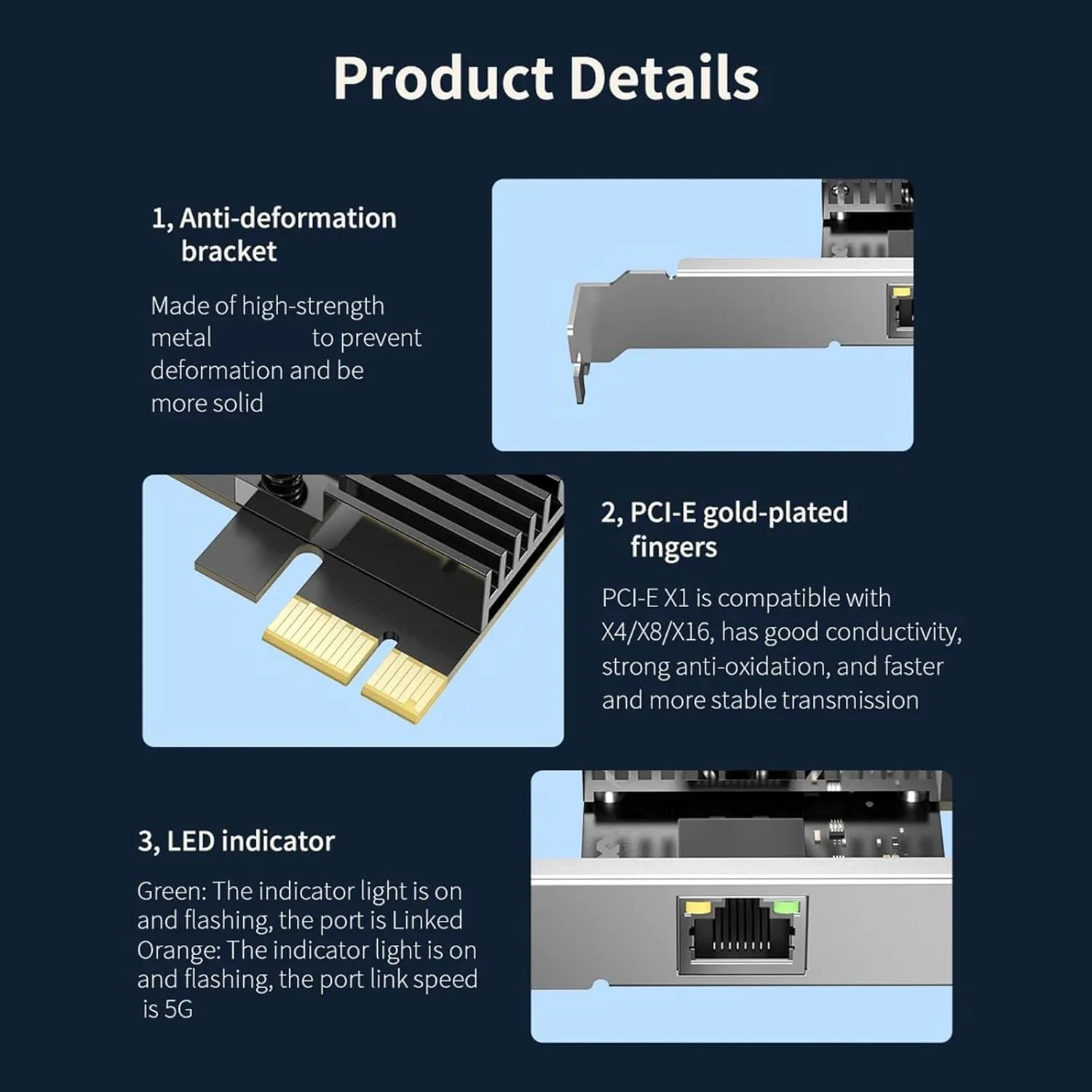 آداپتور RJ45 PCIe با طراحی 20% برای بازی آنلاین مداوم و پخش رسانه شفاف کارت اترنت Pcie با ضد تداخل