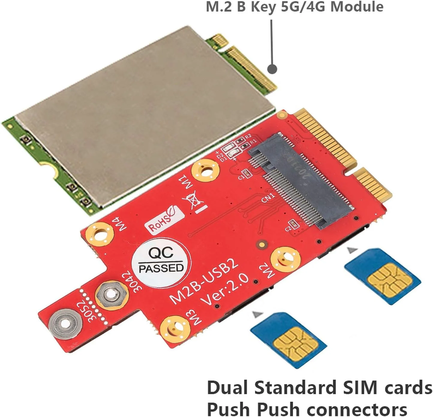 مبدل Mini PCIe به M.2، کارت مبدل 3042/3052 M.2 Key B به Mini PCI-E کارت شبکه بی سیم، پشتیبانی از اتصال دهنده سیم کارت فشاری، برای لپ تاپ/رومیزی/کامپیوتر