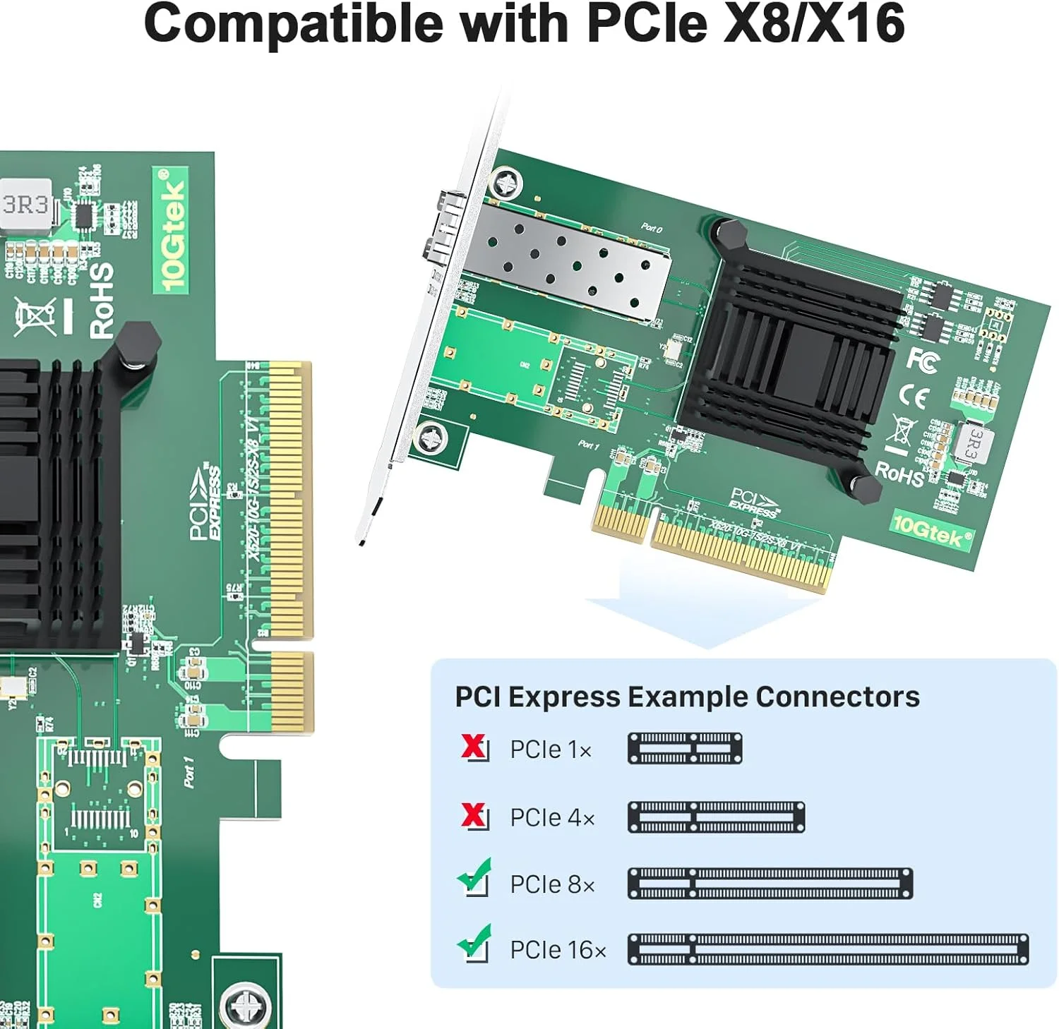 کارت شبکه Alwong 10Gb PCI-E SFP+ NIC با کنترلر Intel 82599EN، تک پورت SFP+، آداپتور LAN اترنت سازگار با Windows Server/Linux/VMware، معادل Intel X520-DA1 (Intel E10G42BTDA)
