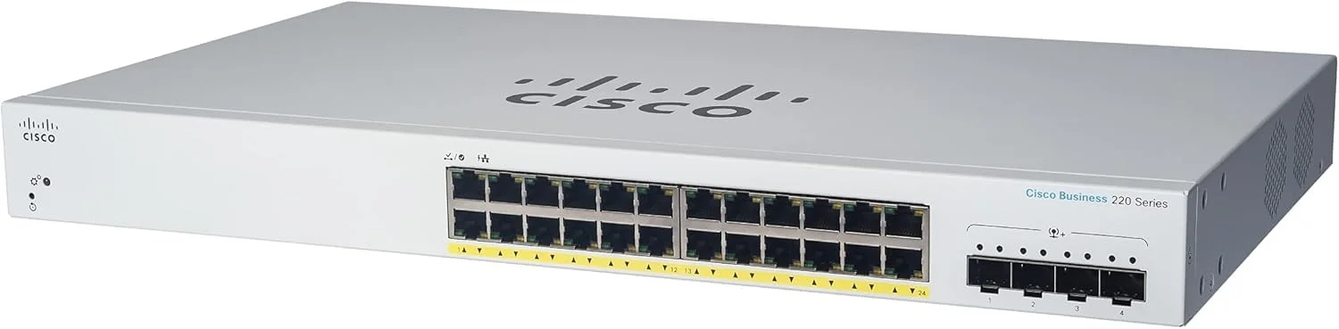 سوییچ هوشمند سیسکو مدل CBS220-24FP-4X | دارای 24 پورت GE | فول PoE | دارای 4 پورت 10G SFP+