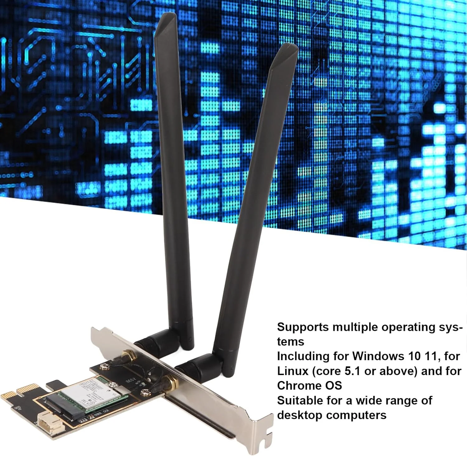 کارت وای فای PCIe، کارت BE200NGW WiFi 7، آداپتور کارت وایرلس PCIe X1 با سرعت 2.4G 5G 6G 5.4 8774Mbps سازگار با 10 11 PC کارت وای فای PCIe، کارت BE200NGW WiFi 7، آداپتور کارت وایرلس PCIe X1 با سرعت 2.4G 5G 6G 5.4 8774Mbps سازگار با 10 11 PC