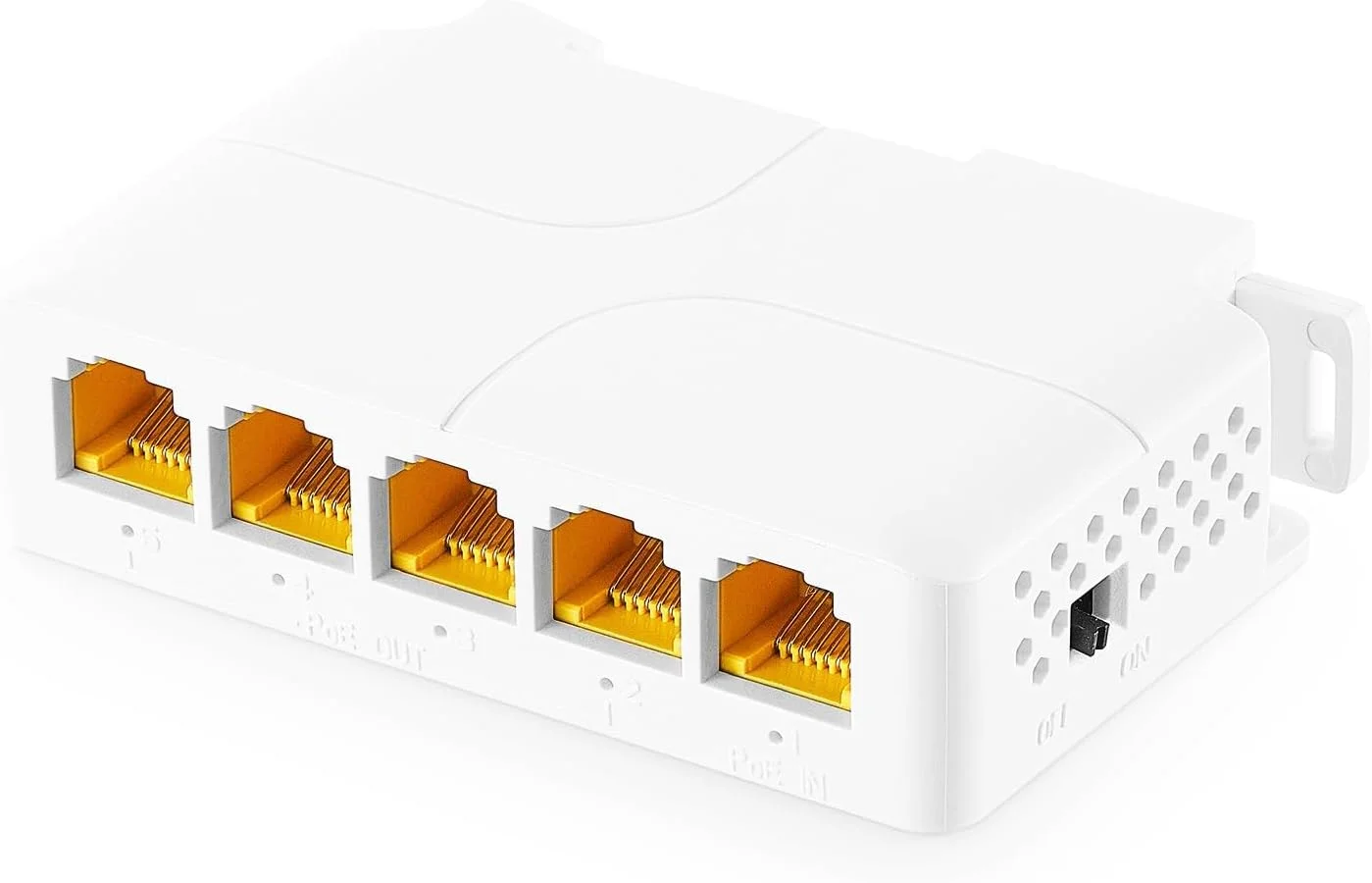 سوئیچ گیگابیتی PoE با قابلیت عبور جریان، 1 ورودی PoE به 4 خروجی PoE، استاندارد IEEE802.3af/at/bt با توان 90W، اترنت 10/100/1000Mbps، نصب روی ریل Din و دیوار، بدون نیاز به نصب