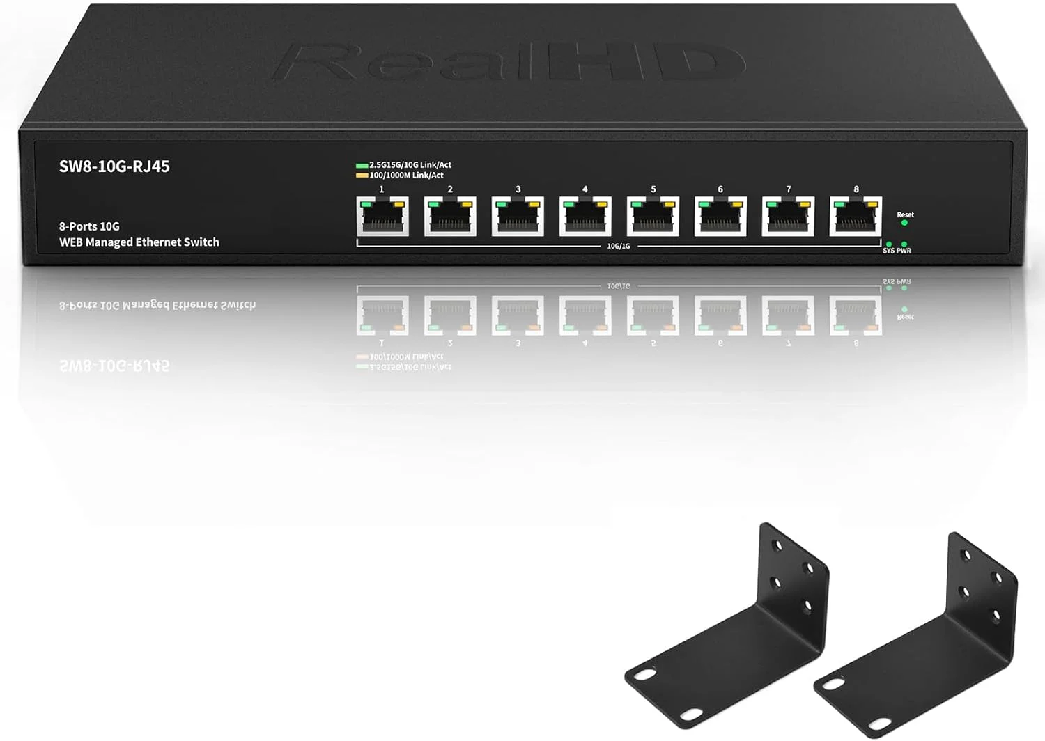 سوئیچ شبکه اترنت 8 پورت 10 گیگ RJ45 با قابلیت مدیریت تحت وب، 8 پورت 10G Base-T | Multi-Gig 10G-5G-2.5G-1G | قابل نصب در رک 19 اینچی | دارای فن داخلی | پهنای باند 160G | سرعت 10 گیگابیت بر ثانیه برای NAS 10G، کامپیوتر، روتر WiFi7