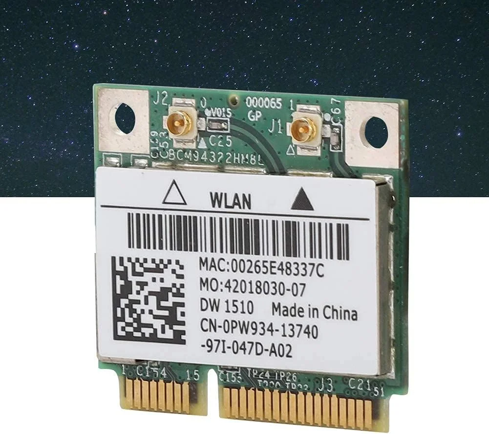 کارت شبکه وای فای دو بانده 300 مگابیت بر ثانیه Mini PCI-e مدل BCM94322HM8L، پشتیبانی از کارت شبکه 802.11 a/b/g/n PCI Express Mini Card، برای لپ تاپ های DELL