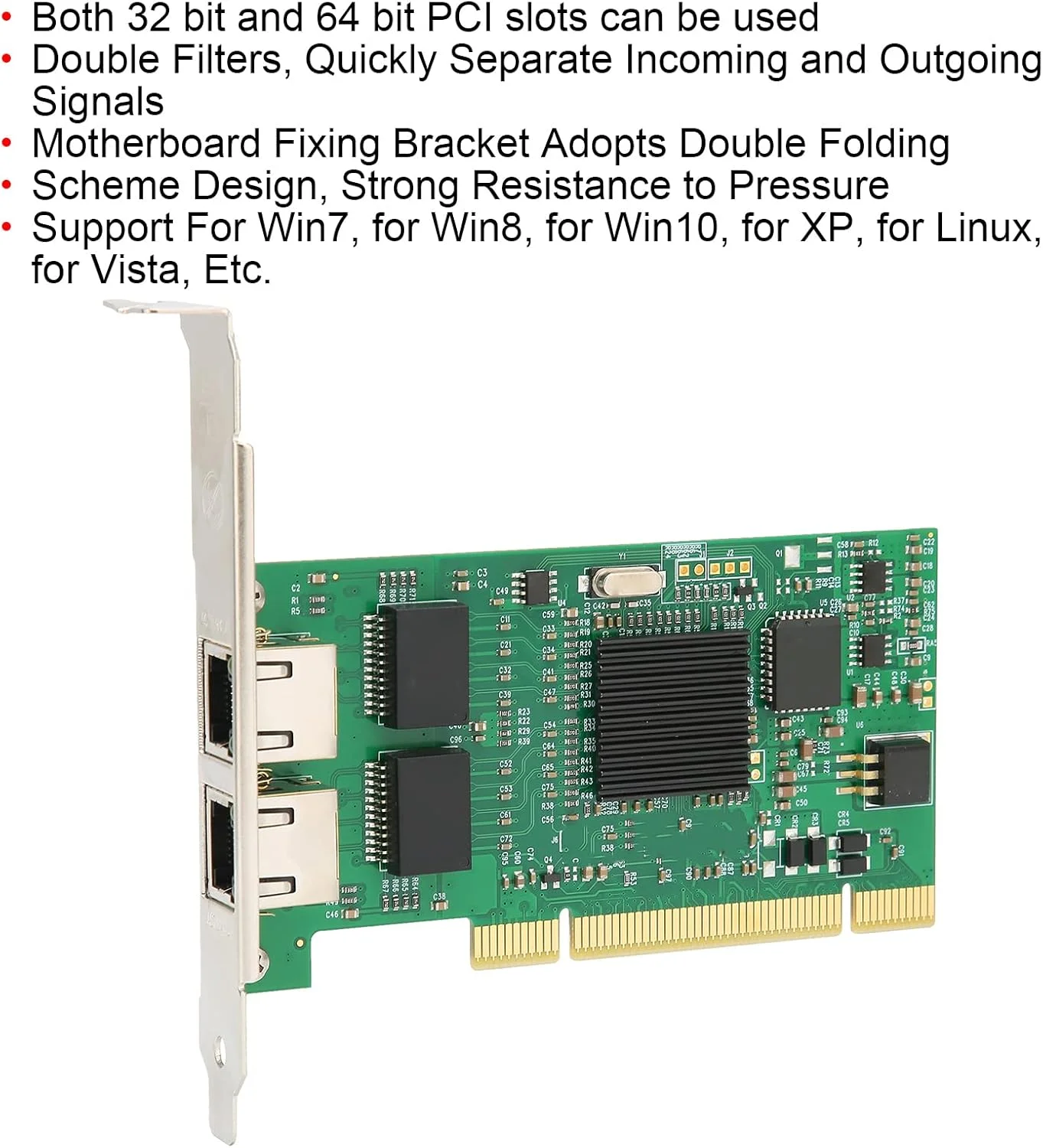 کارت شبکه PCI?E با فیلتر دوگانه، اترنت گیگابیتی دو پورت انتقال پایدار داده رابط های استاندارد RJ45 کاملاً محصور شده، برای Intel 82546، برای ویندوز 7