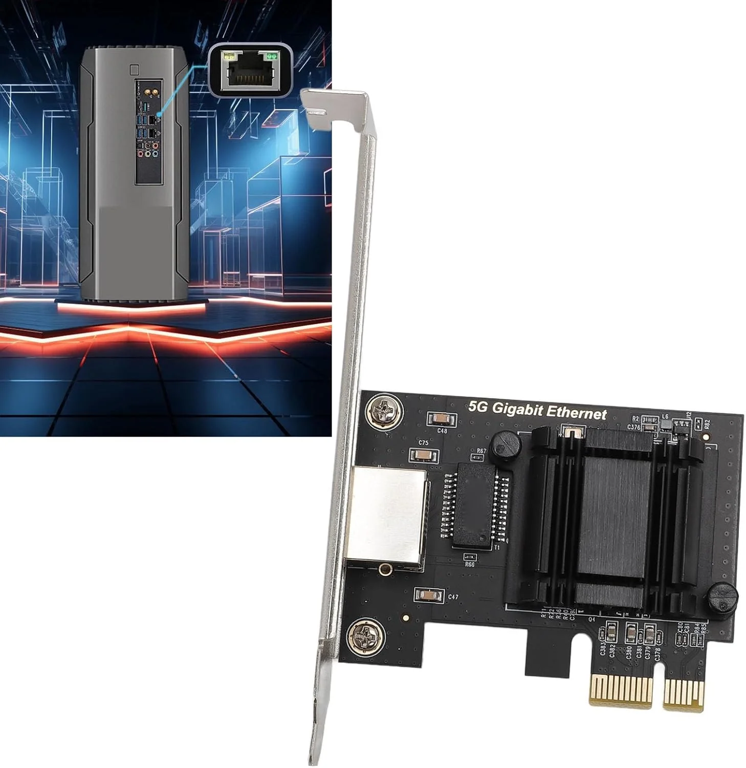 کارت PCIe با سرعت 5 گیگابیت بر ثانیه، کارت اترنت گیگابیتی PCIe با پورت RJ45، آداپتور کارت PCIe به C، کارت PCIe با ویژگی های پیشرفته یکپارچه