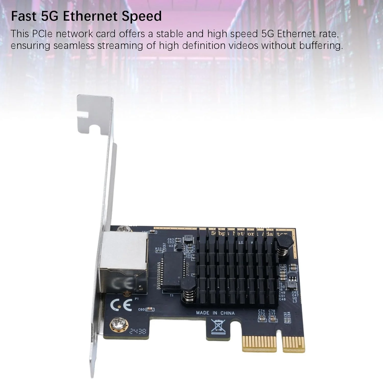 کارت شبکه اترنت PCIe با سرعت 5 گیگابیت بر ثانیه، مجهز به تراشه RTL8126، پورت RJ45 تطبیقی 2.5 گیگابیت بر ثانیه/1 گیگابیت بر ثانیه، براکت کم ارتفاع، سازگار با ویندوز 11/10/8/7