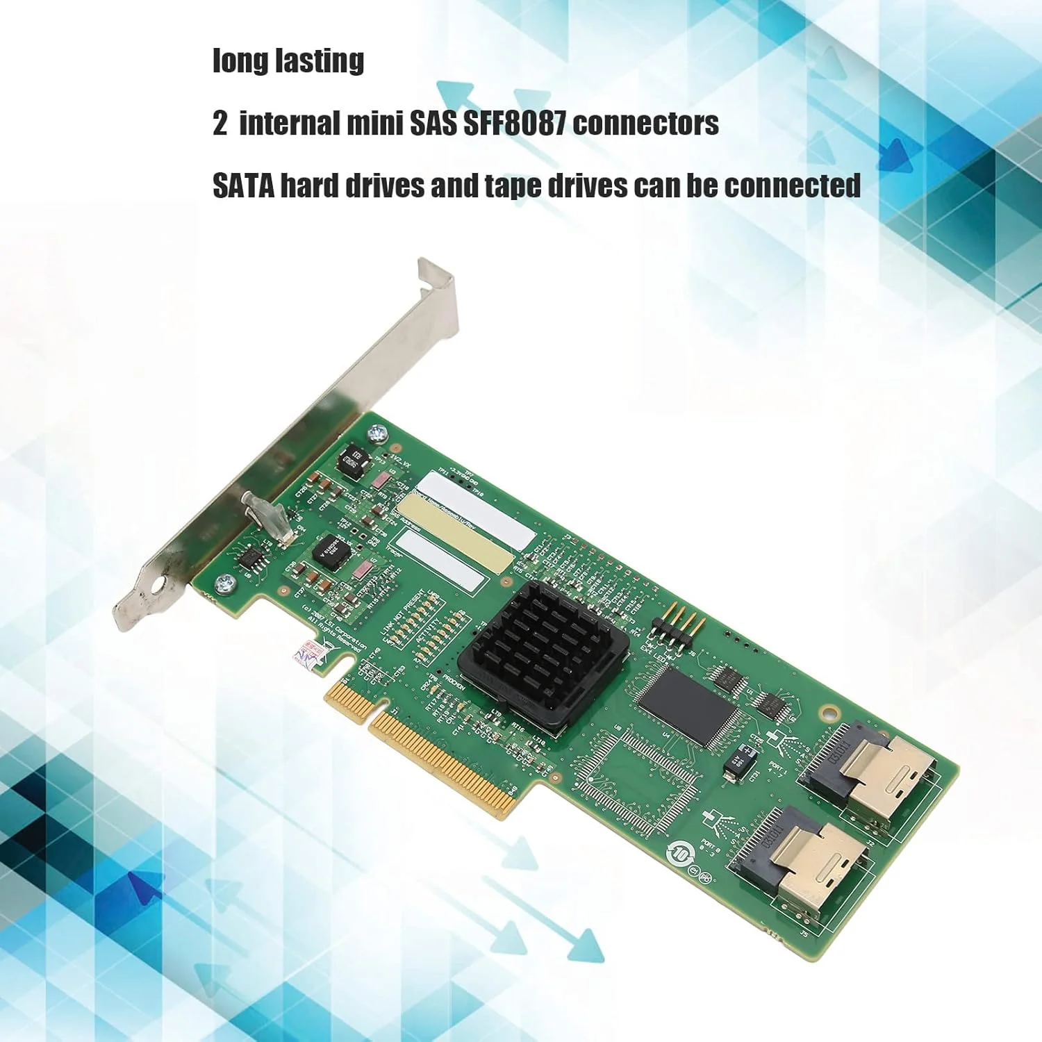 آداپتور شبکه گیگابیتی PCI-E، آداپتور سرور اترنت گیگابیتی PCI E X8 با محافظت از داده، دارای 2 کانکتور SFF8087 و ساخته شده از جنس PCB، کارت کنترلر سرور اترنت