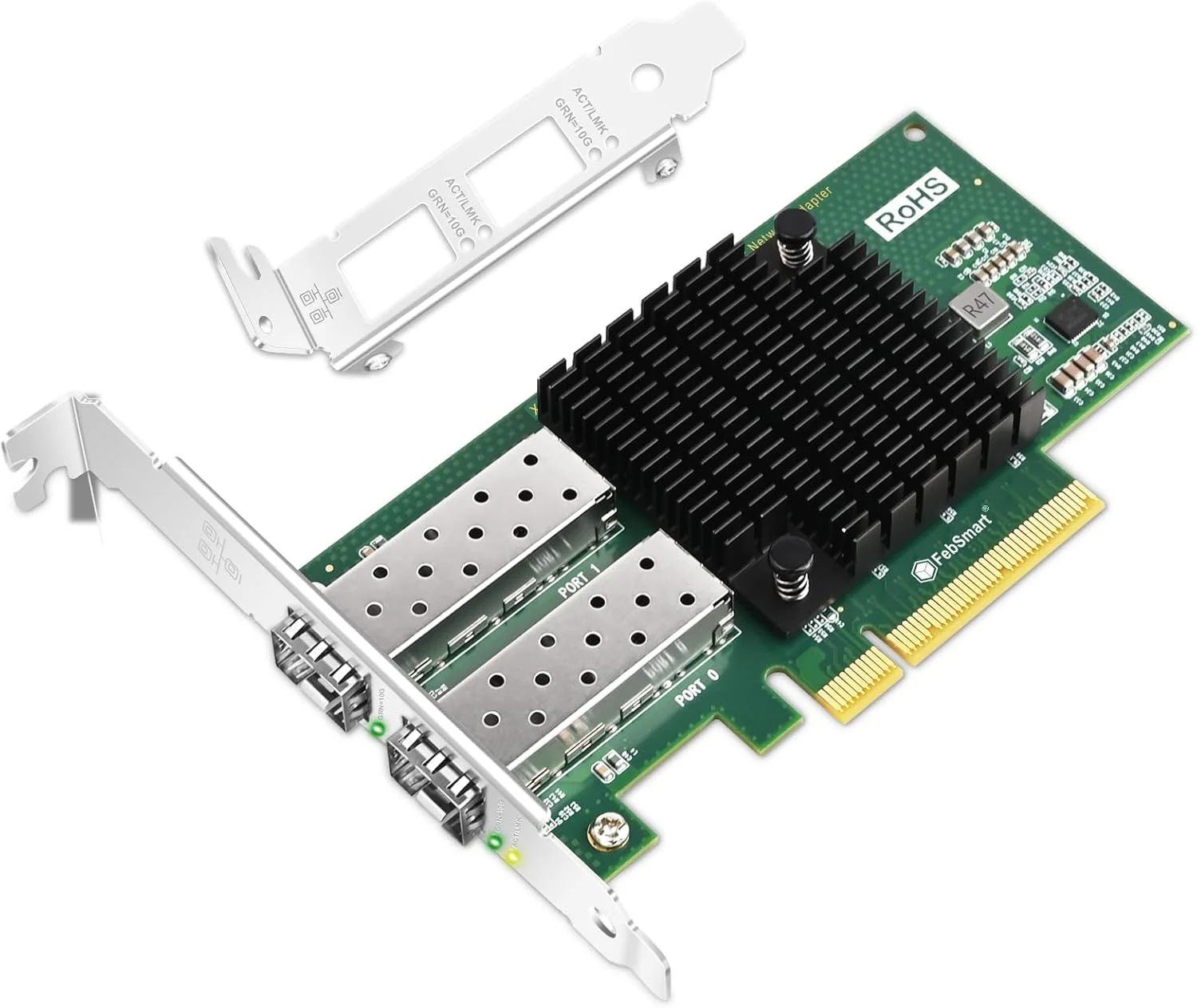 آداپتور اترنت همگرا FebSmart با رابط PCIE X8 به 2 پورت فیبر نوری 10GbE SFP+، کنترلر اترنت 10GbE دو پورت اینتل X710-BM2، کارت شبکه PCIE 10GbE دو پورت، آداپتور LAN 2X 10GbE SFP+ (X710-DA2)