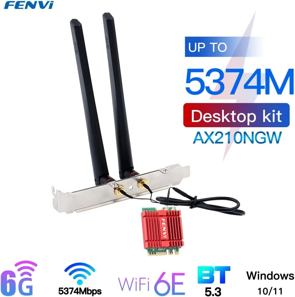 کارت شبکه بی سیم F FENVI Mini AX210NGW WiFi 6E M.2 2230 NGFF، آداپتور شبکه BT 5.3 بی سیم AX210 802.11ax Tri-Band AX5400Mbps WiFi 6GHz Band برای کامپیوتر و ویندوز 11/10