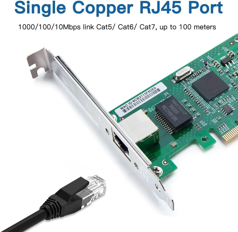 کارت شبکه گیگابیتی PCIe H!Fiber.com با تراشه Intel 82573، کارت شبکه 1 گیگابیتی، تک پورت RJ45، PCI Express X1، کارت اترنت با پروفایل پایین برای ویندوز/ویندوز سرور/لینوکس
