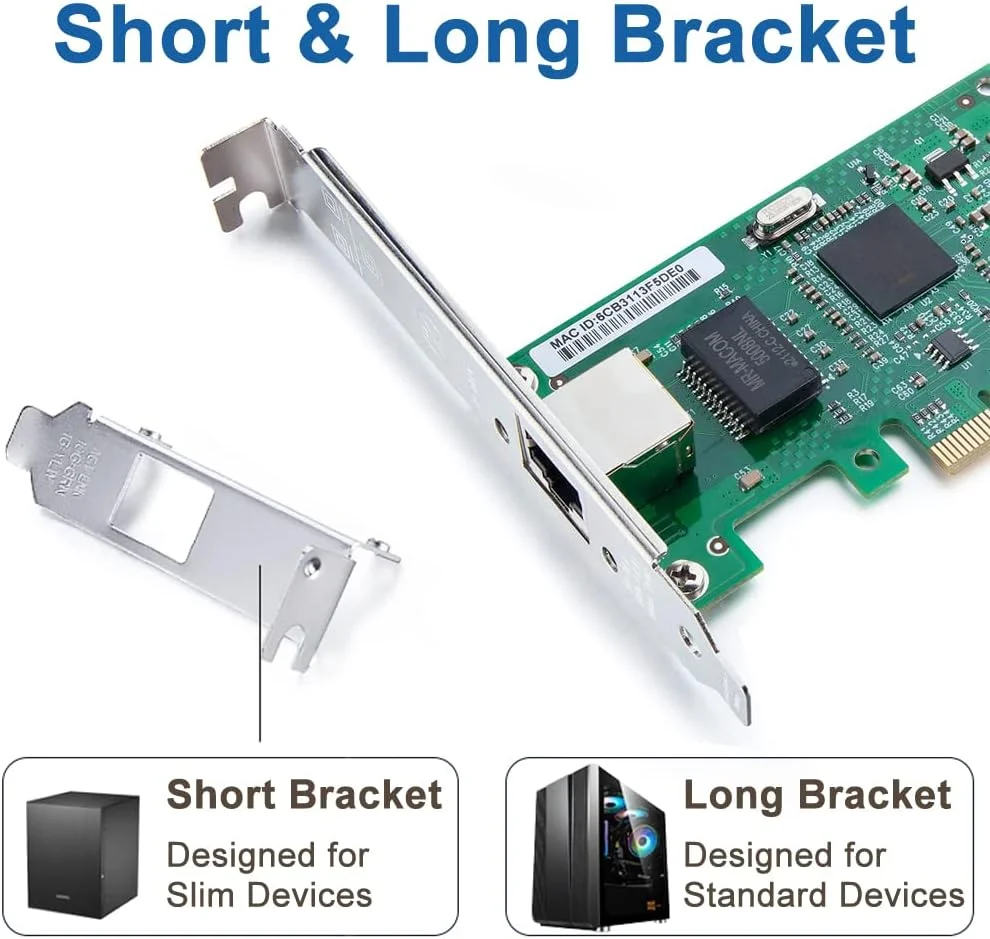 کارت شبکه گیگابیتی PCIe H!Fiber.com با تراشه Intel 82573، کارت شبکه 1 گیگابیتی، تک پورت RJ45، PCI Express X1، کارت اترنت با پروفایل پایین برای ویندوز/ویندوز سرور/لینوکس