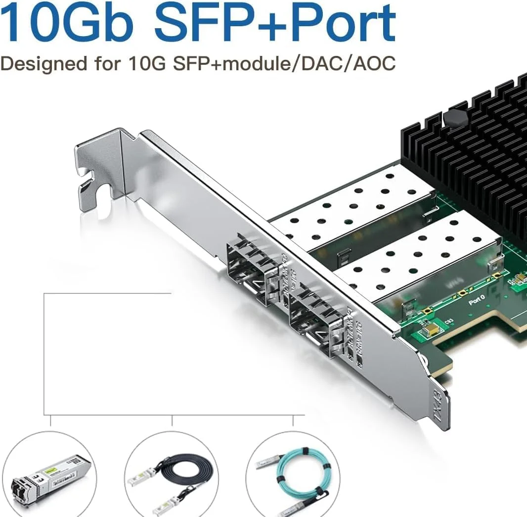کارت شبکه دوگانه SFP PCI-e 10Gb H!Fiber.com با تراشه Intel X710-BM2، پورت 2*10Gbe SFP+، کارت شبکه 10G، پشتیبانی از Windows Server/Linux/VMware Esxi، قابل مقایسه با Intel X710-DA2