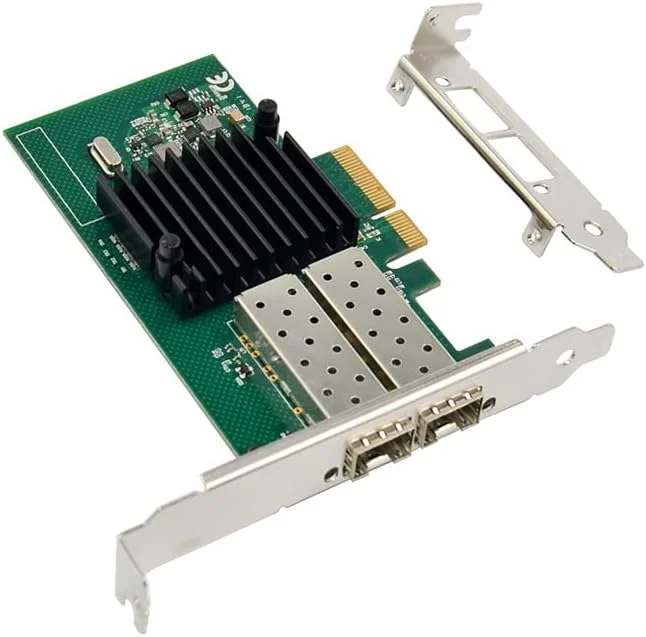 کارت شبکه دو پورت اترنت 2 x SFP گیگابیتی 10/100/1000Mbps HINYSENO PCI-E با کنترلر رابط شبکه برای چیپست Intel I350 به همراه براکت با ارتفاع کم/زیاد
