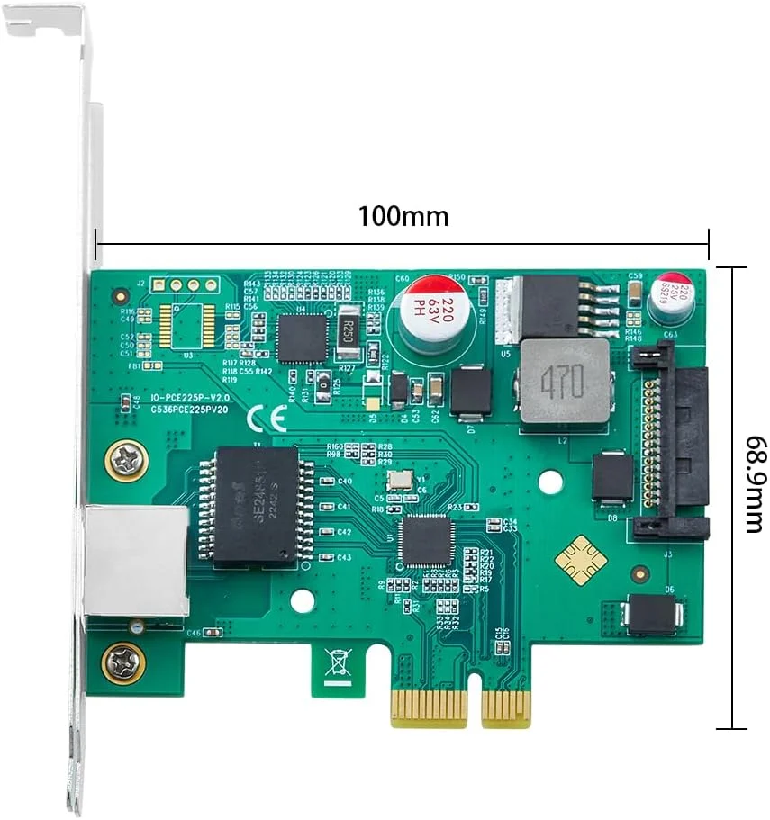 کارت شبکه 2.5G POE گیگابیتی تک پورت RJ45 گیگابیت PCIe x1 PoE+ اترنت با چیپ Intel I225 (Intel I225LM)