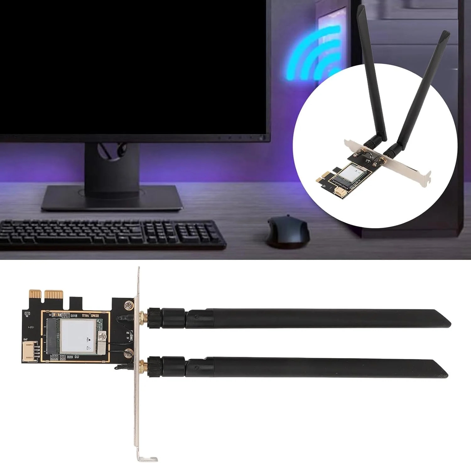 کارت شبکه وای فای PCIe مدل LICAEVEY MT7925 برای کامپیوتر - آداپتور بی سیم سه بانده 5400 مگابیت بر ثانیه با فرکانس های 6G/5G/2.4G، بلوتوث 5.3، MU-MIMO | کارت شبکه دسکتاپ برای