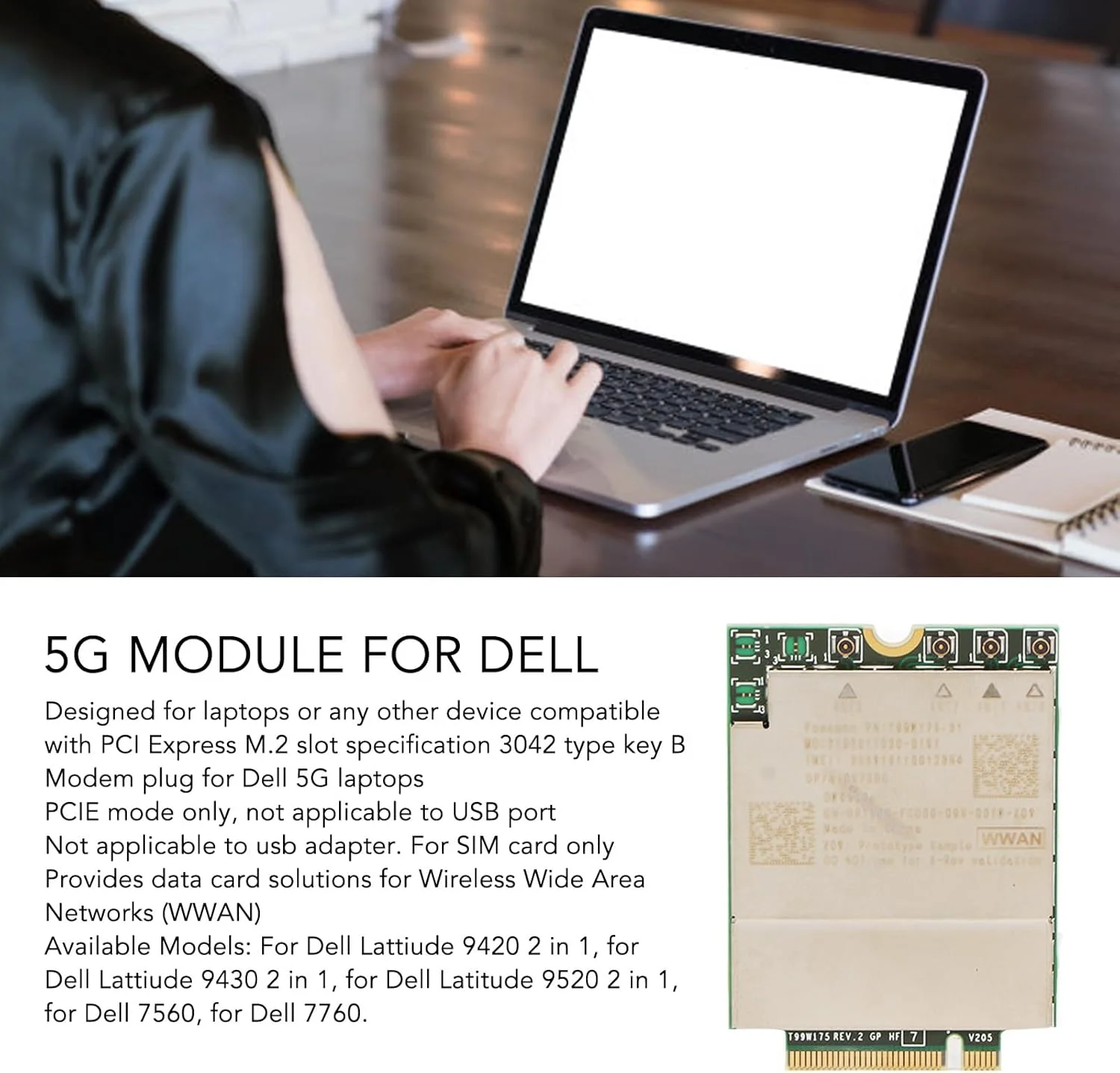 کارت شبکه PCIE M.2، ماژول شبکه 5G مدل DW5930E انعطاف پذیر T99W175 برای کامپیوتر لپ تاپ