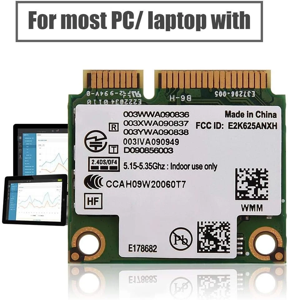 کارت شبکه بی سیم دو بانده Intel Network 6250 WiMax Mini AC + PCI-E WIFI با پشتیبانی از فرکانس 2.4/5 گیگاهرتز، نیم ارتفاع، باندهای شبکه 802.11A/B/H/G/N، پشتیبانی از DELL/Asus/Toshiba/Asus.