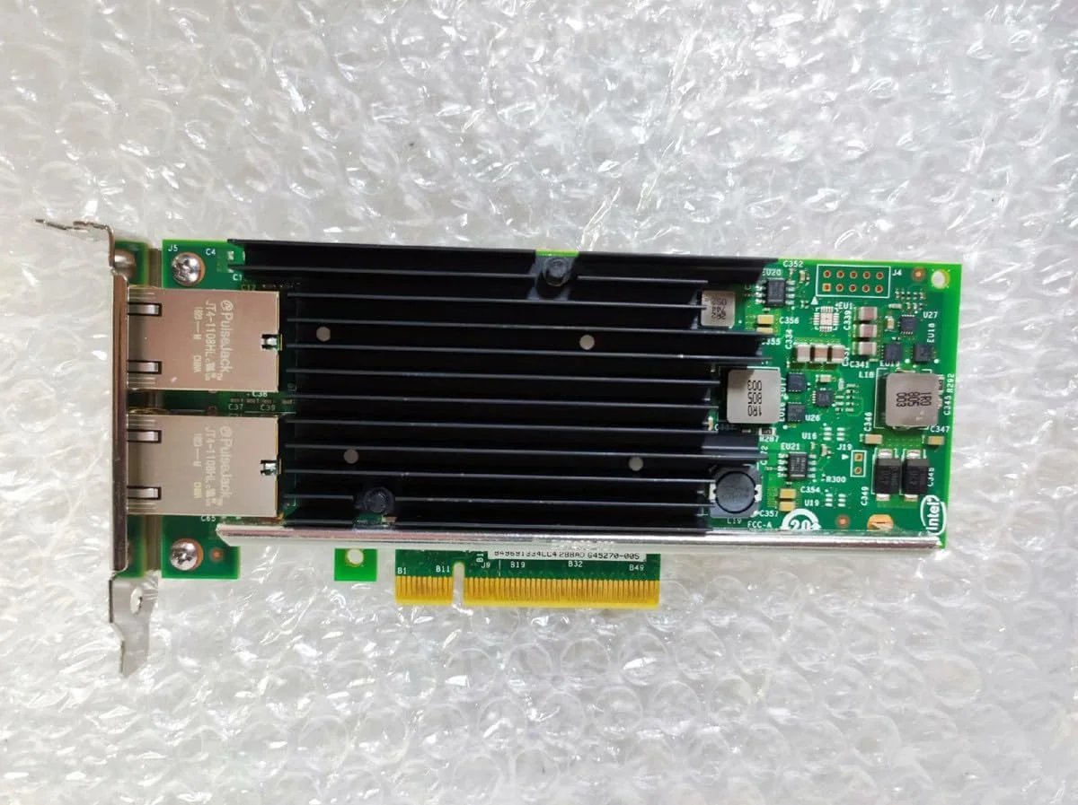 کارت شبکه گیگابیتی اترنت 10Gbps با چیپست Intel X540 مدل X540-T2، دارای 2 پورت الکتریکی RJ45 و رابط PCIe x8 (همراه با هر دو براکت)