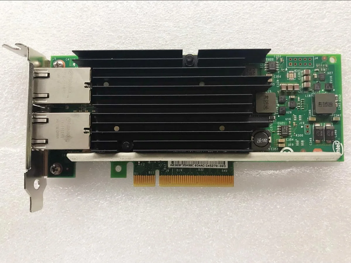 کارت شبکه گیگابیتی اترنت 10Gbps با چیپست Intel X540 مدل X540-T2، دارای 2 پورت الکتریکی RJ45 و رابط PCIe x8 (همراه با هر دو براکت)