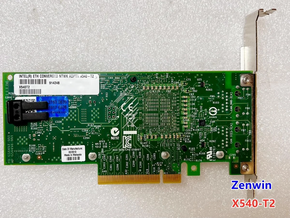 کارت شبکه گیگابیتی اترنت 10Gbps با چیپست Intel X540 مدل X540-T2، دارای 2 پورت الکتریکی RJ45 و رابط PCIe x8 (همراه با هر دو براکت)