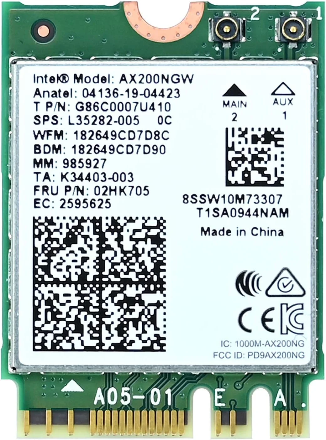 کارت وای فای Podazz AX200 NGW، دو بانده 2.4 گیگاهرتز 574 مگابیت بر ثانیه / 5 گیگاهرتز 2.4 گیگابیت بر ثانیه وای فای 6، آداپتور شبکه بی سیم بلوتوث 5.0 برای ویندوز 10 64 بیتی / سیستم عامل گوگل کروم / لینوکس، M.2/NGFF