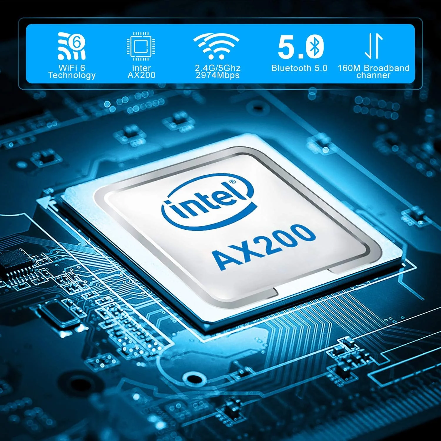 کارت وای فای Podazz AX200 NGW، دو بانده 2.4 گیگاهرتز 574 مگابیت بر ثانیه / 5 گیگاهرتز 2.4 گیگابیت بر ثانیه وای فای 6، آداپتور شبکه بی سیم بلوتوث 5.0 برای ویندوز 10 64 بیتی / سیستم عامل گوگل کروم / لینوکس، M.2/NGFF