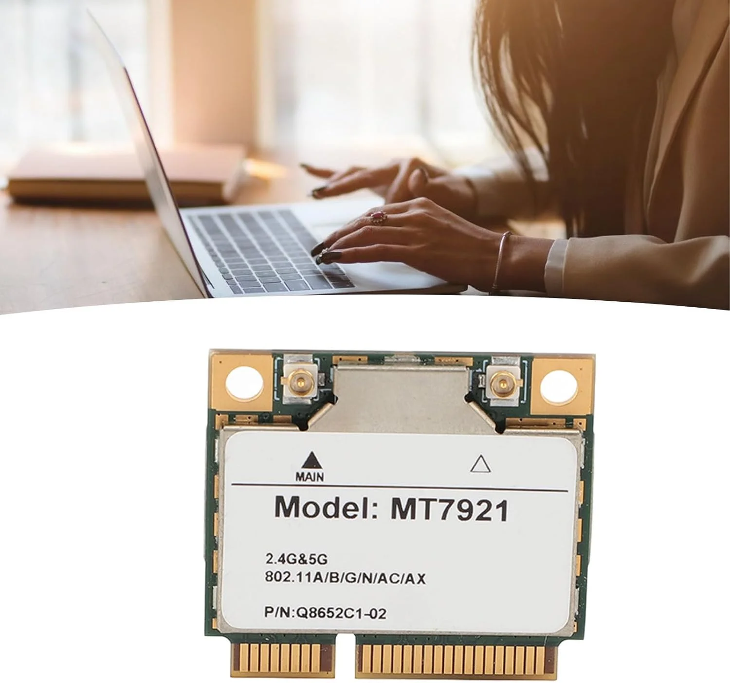 کارت شبکه وایرلس 6 با سرعت 574 مگابیت بر ثانیه، فرکانس 2.4 گیگاهرتز، رابط Mini PCIE سازگار با ویندوز 10 و 11