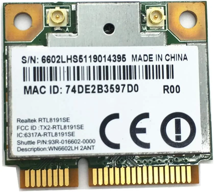 کارت شبکه وای فای بی سیم Mini Pci-e مدل RTL8191se با ارتفاع نصف، استاندارد 802.11b/g/n، فرکانس 2.4 گیگاهرتز و سرعت 150 مگابیت بر ثانیه