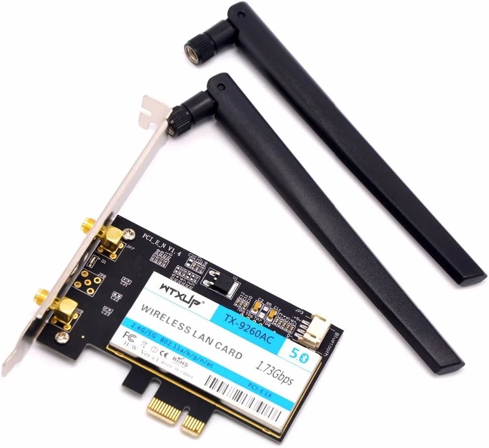 آداپتورهای وای فای دسکتاپ PCI-e دو بانده 802.11ac 1730Mbps بی سیم WTXUP + کارت شبکه WLAN بلوتوث 5.0 برای Intel 9260ac (بدون بسته بندی خرده فروشی)
