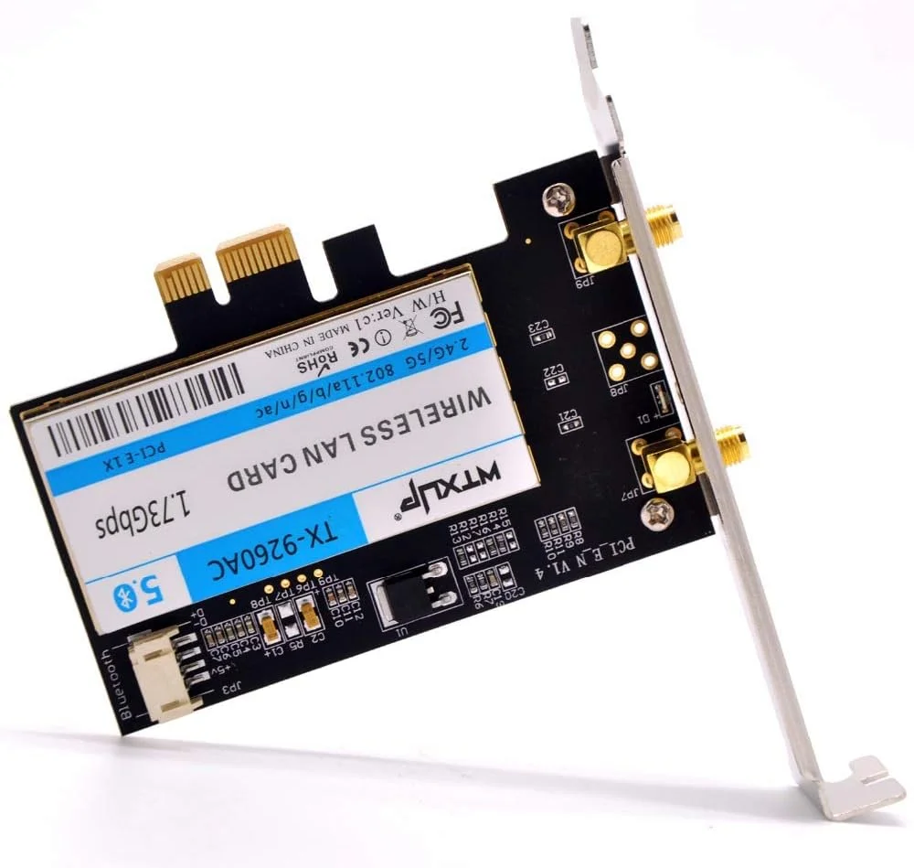 آداپتورهای وای فای دسکتاپ PCI-e دو بانده 802.11ac 1730Mbps بی سیم WTXUP + کارت شبکه WLAN بلوتوث 5.0 برای Intel 9260ac (بدون بسته بندی خرده فروشی)
