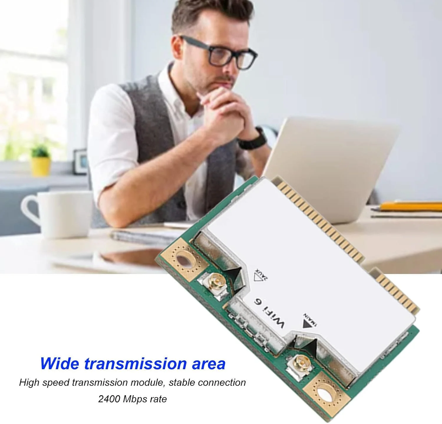 کارت شبکه وایرلس WiFi 6 مدل 802.11ax Half Mini PCI E، کارت وای فای دو بانده BT5.1 با سرعت 2400 مگابیت بر ثانیه، کارت اینترنت Pcie سازگار با Win10 11 64bit برای لپ تاپ و کامپیوتر