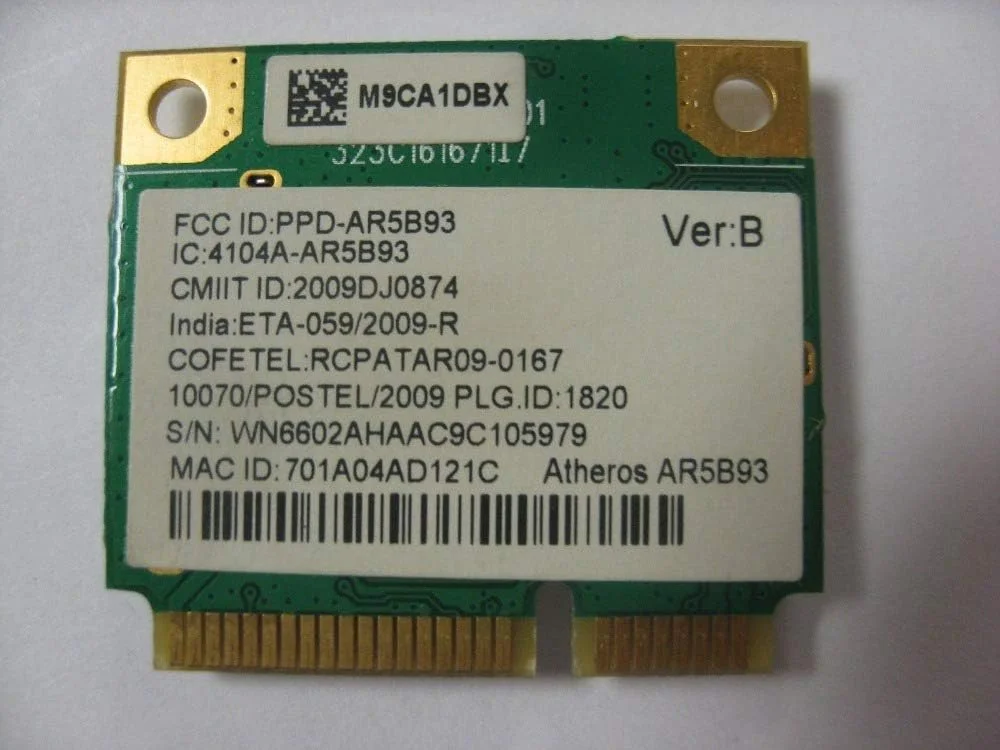 کارت آداپتور بی‌سیم Atheros AR5B93 MINI PCI-E WiFi Card 300M 802.11b/g/n 300Mbps Network Wlan برای DELL و ASUS