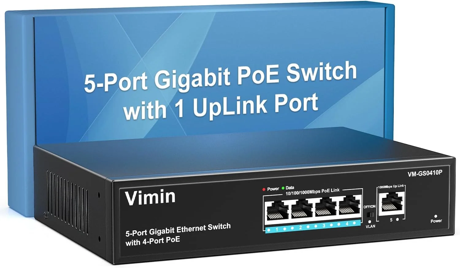 سوئیچ PoE گیگابیتی 4 پورت VIMIN با 1 پورت گیگابیتی Uplink، سوئیچ اترنت PoE غیر مدیریتی 5 پورت با توان 72 وات، پشتیبانی از IEEE802.3af/at، VLAN، بدنه فلزی