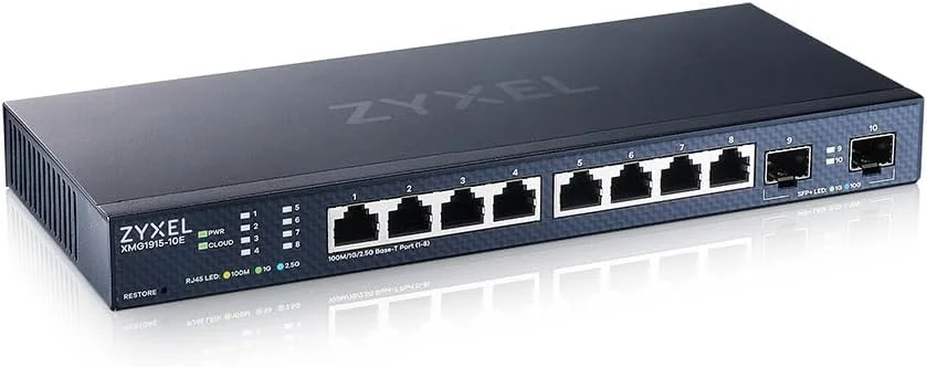 سوئیچ هوشمند زیگزل XMG1915-10E، دارای 8 پورت 2.5GbE و 2 پورت SFP+، حالت Hybird، مستقل Gold NebulaFlex Cloud
