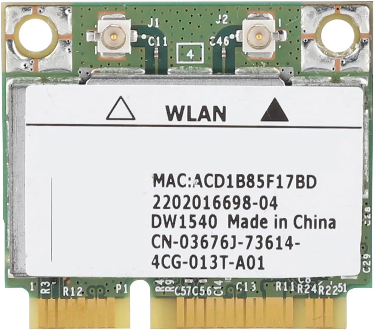 کارت شبکه بی‌سیم، تراشه کنترل، رابط Mini PCI Express (Mini PCI-E) نیمه اندازه، وای فای بی‌سیم دو بانده 2.4/5 گیگاهرتز، برای ویندوز 2000/XP/VISTA/7، 32 بیتی و 64 بیتی.