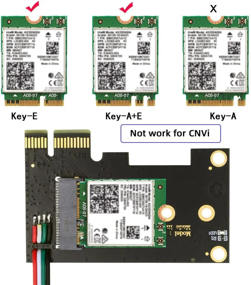 آداپتور کارت شبکه بی‌سیم xiwai NGFF A/E-Key WiFi Card به M.2 NGFF Key-M NVME SSD برای AX200 WiFi 6 Bluetooth 5.1