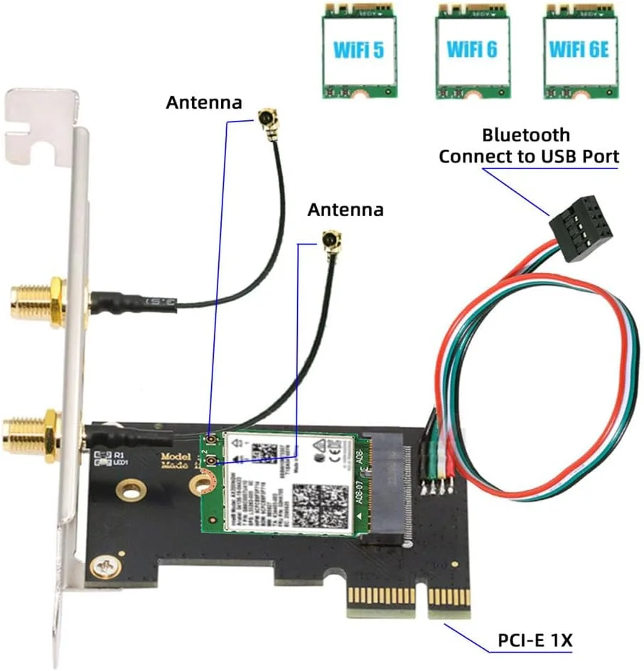 آداپتور کارت شبکه بی‌سیم xiwai NGFF A/E-Key WiFi Card به M.2 NGFF Key-M NVME SSD برای AX200 WiFi 6 Bluetooth 5.1