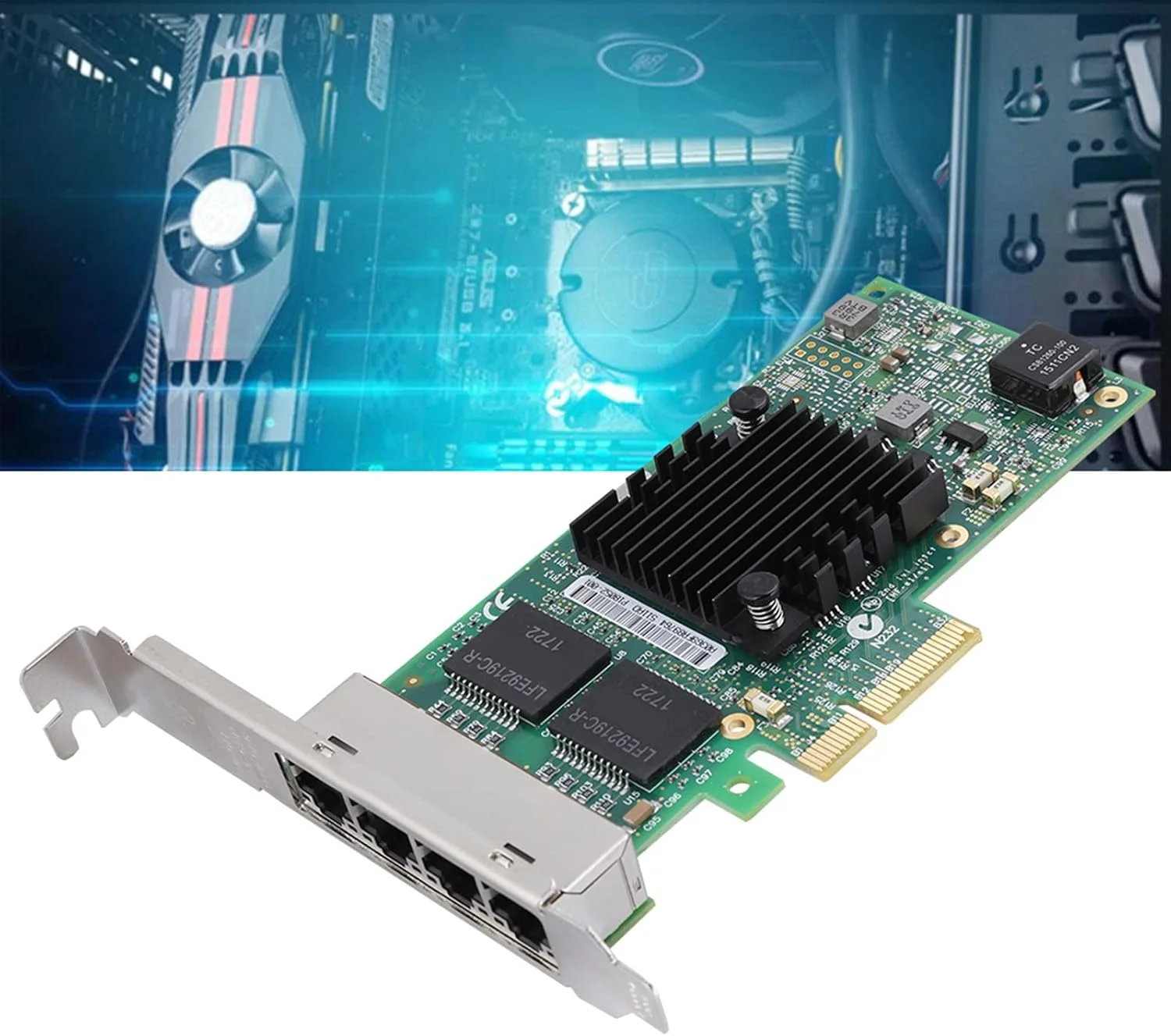 کارت شبکه گیگابیتی PCI-E چهار پورت سرور اترنت با هیت سینک بزرگ برای کامپیوتر رومیزی
