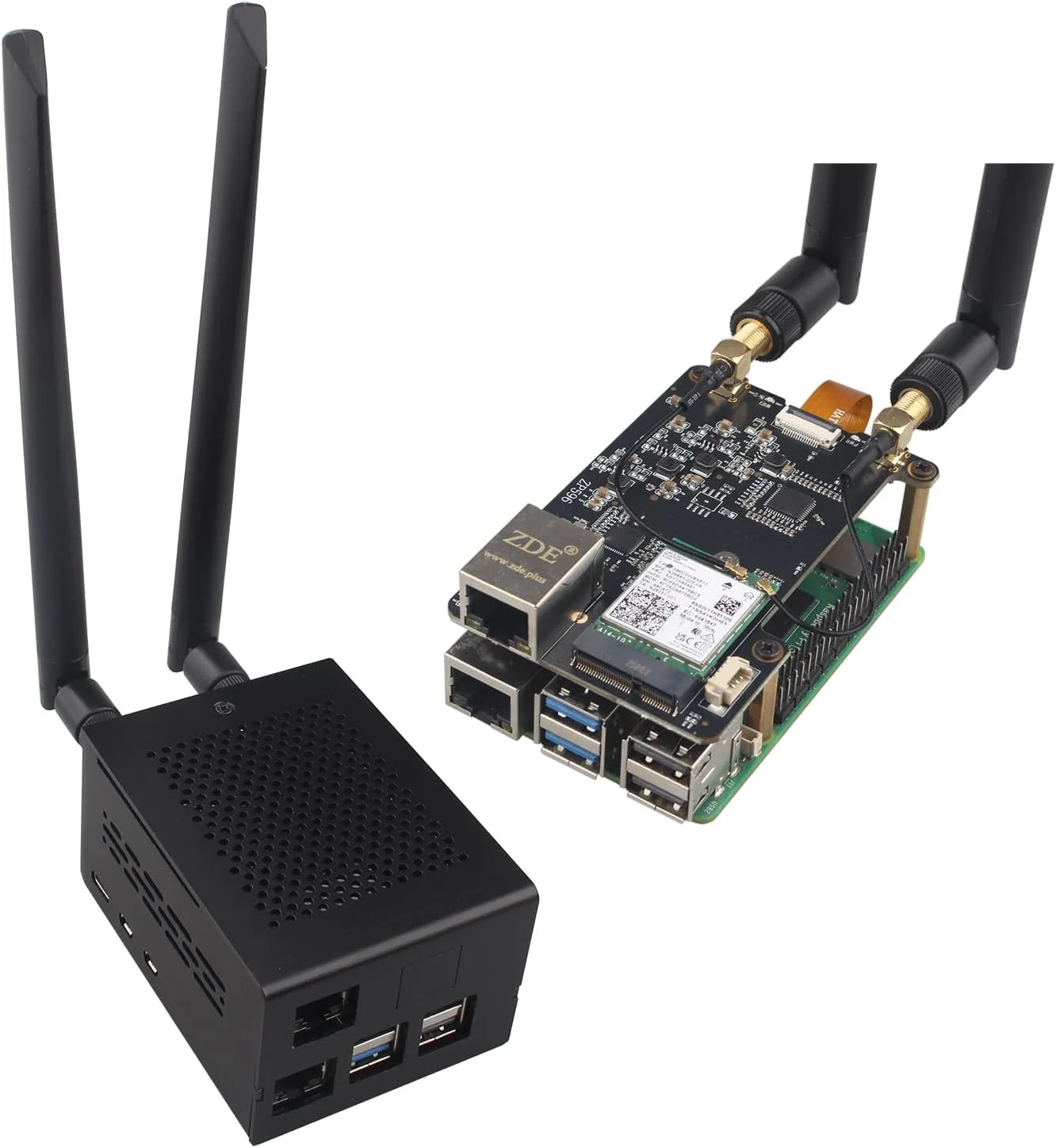 برد توسعه ZDE ZP596 PCIe به M.2 E Key WiFi7 6 6E 5 PCIe به پورت شبکه اترنت 2.5G HAT به همراه کیس آلومینیومی ZC506 برای رزبری پای 5، پشتیبانی از Google TPU WiFi 7 BE200 WIFI6E AX210 MT7922 WIFI6
