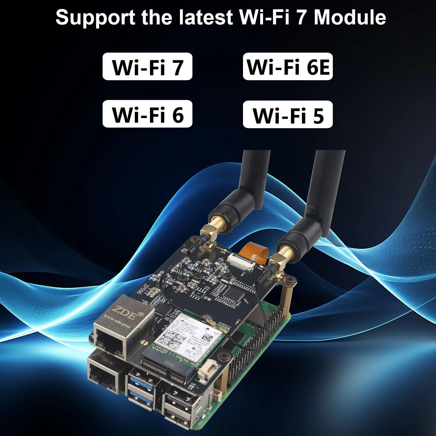 برد توسعه ZDE ZP596 PCIe به M.2 E Key WiFi7 6 6E 5 PCIe به پورت شبکه اترنت 2.5G HAT به همراه کیس آلومینیومی ZC506 برای رزبری پای 5، پشتیبانی از Google TPU WiFi 7 BE200 WIFI6E AX210 MT7922 WIFI6