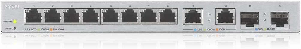 سوئیچ مدیریتی تحت وب دسکتاپ/قابل نصب روی دیوار زایکسل با 12 پورت، 2 پورت 2.5G/2 پورت 10G SFP+ مدل [XGS1210-12]