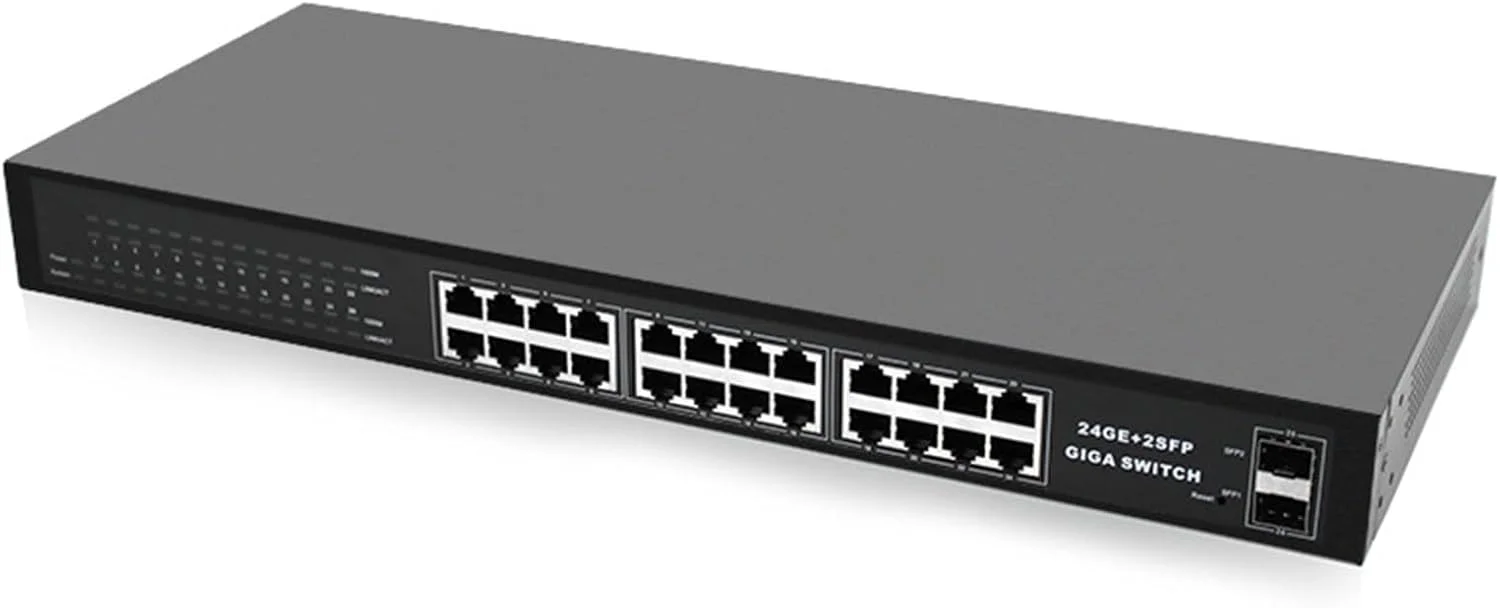 سوئیچ 24 پورت گیگابیتی مدیریتی شبکه با 2 پورت نوری SFP، پشتیبانی از جداسازی VLAN و Mirroring