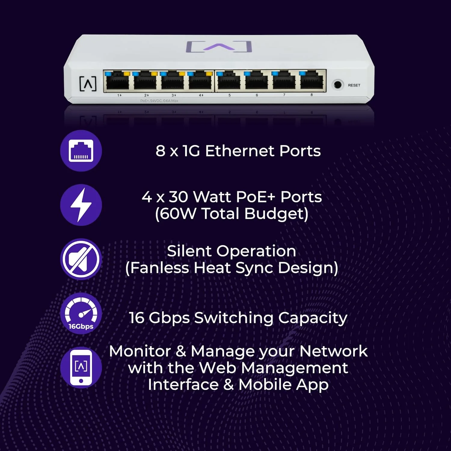 سوئیچ 8 پورت PoE مدیریتی گیگابیتی اترنت Alta Labs، W128444222 (گیگابیت اترنت (10/100/1000) توان از طریق اترنت (PoE) گرافیت)
