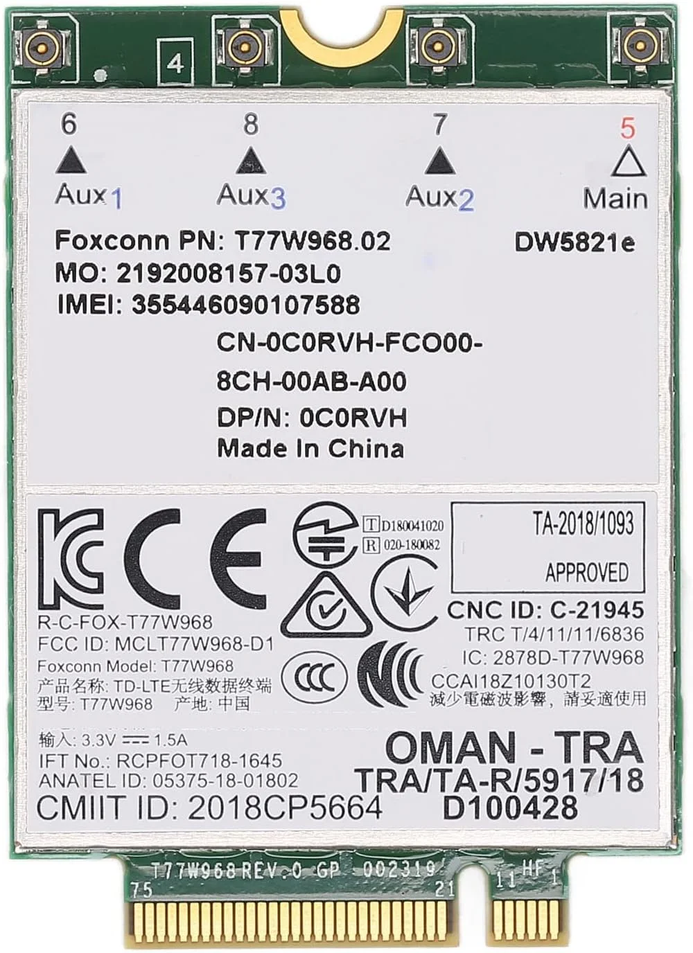کارت شبکه Acogedor DW5821E 3G/4G/5G، کارت آداپتور شبکه، برای اسلات PCI Express M.2 Specification 3042 Type Key.B، برای کامپیوتر و لپ تاپ