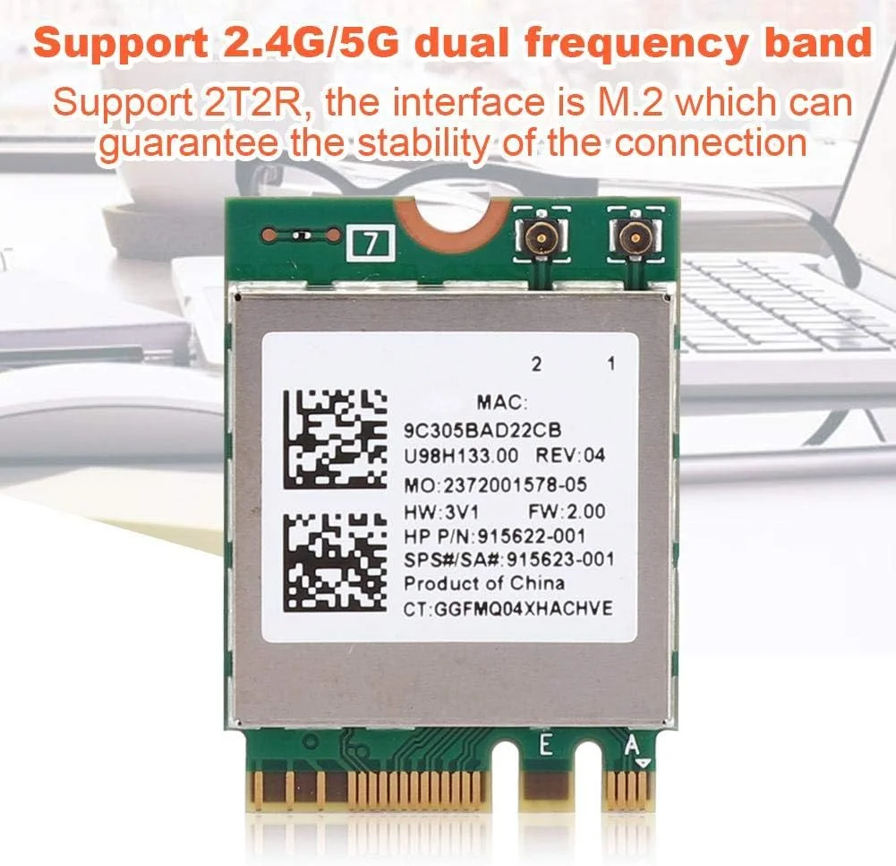 کارت شبکه WLAN اشاتا، کارت شبکه RTL8822BE دو بانده 2.4G/5G با رابط M.2 و پشتیبانی از بلوتوث 4.2، سازگار با سیستم عامل های Win 7، Win 8 و Win 10