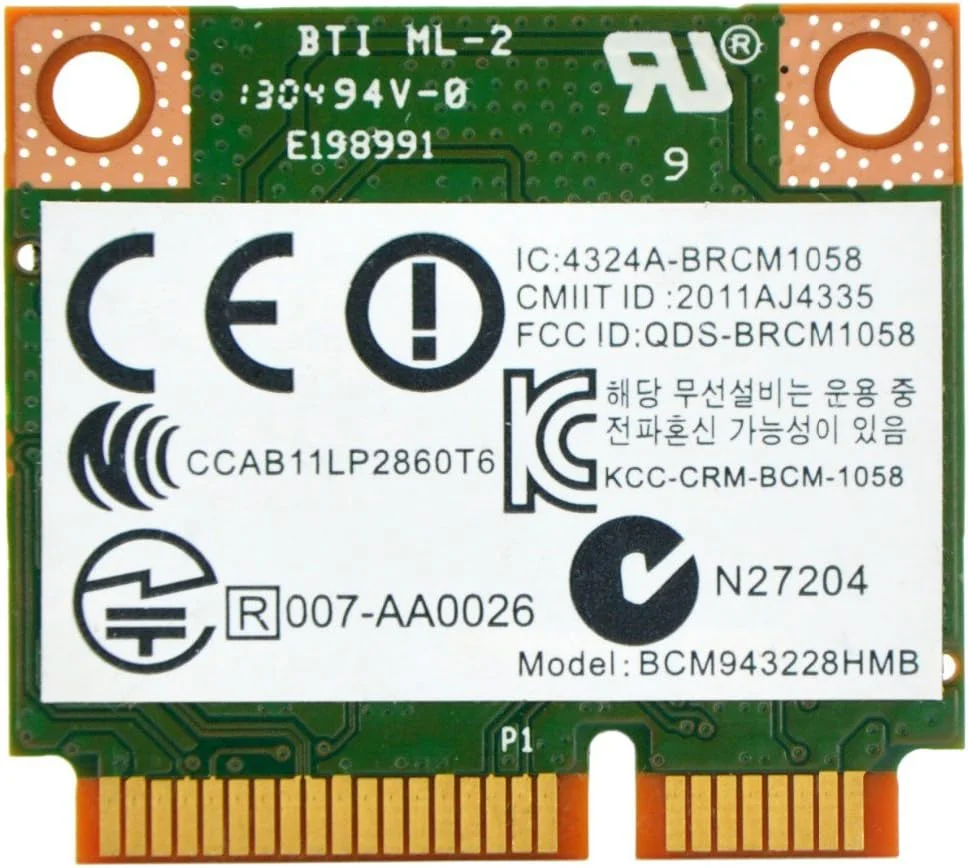 WTXUP برای Broadcom BCM943228HMB 802.11a/g/n/b دو بانده 300 مگابیت بر ثانیه کارت وایرلس Mini PCi-Express PCi-E WiFi WLAN + بلوتوث 4.0 (BCM943228HMB)