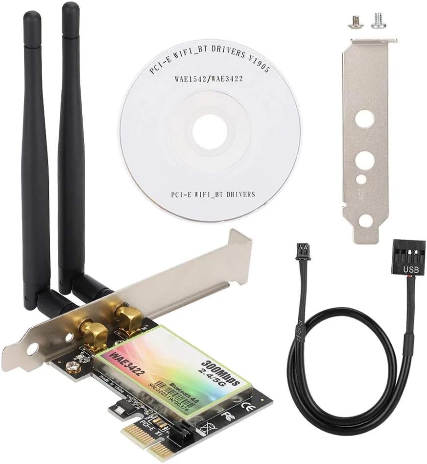 کارت شبکه بی سیم کامپیوتر، 300 مگابیت بر ثانیه 2.4G + 300 مگابیت بر ثانیه 5G دو بانده، کیت کارت شبکه پشتیبانی از PCI-EX1/X4/X8/X16 اشتراک گذاری شبکه کامپیوتر