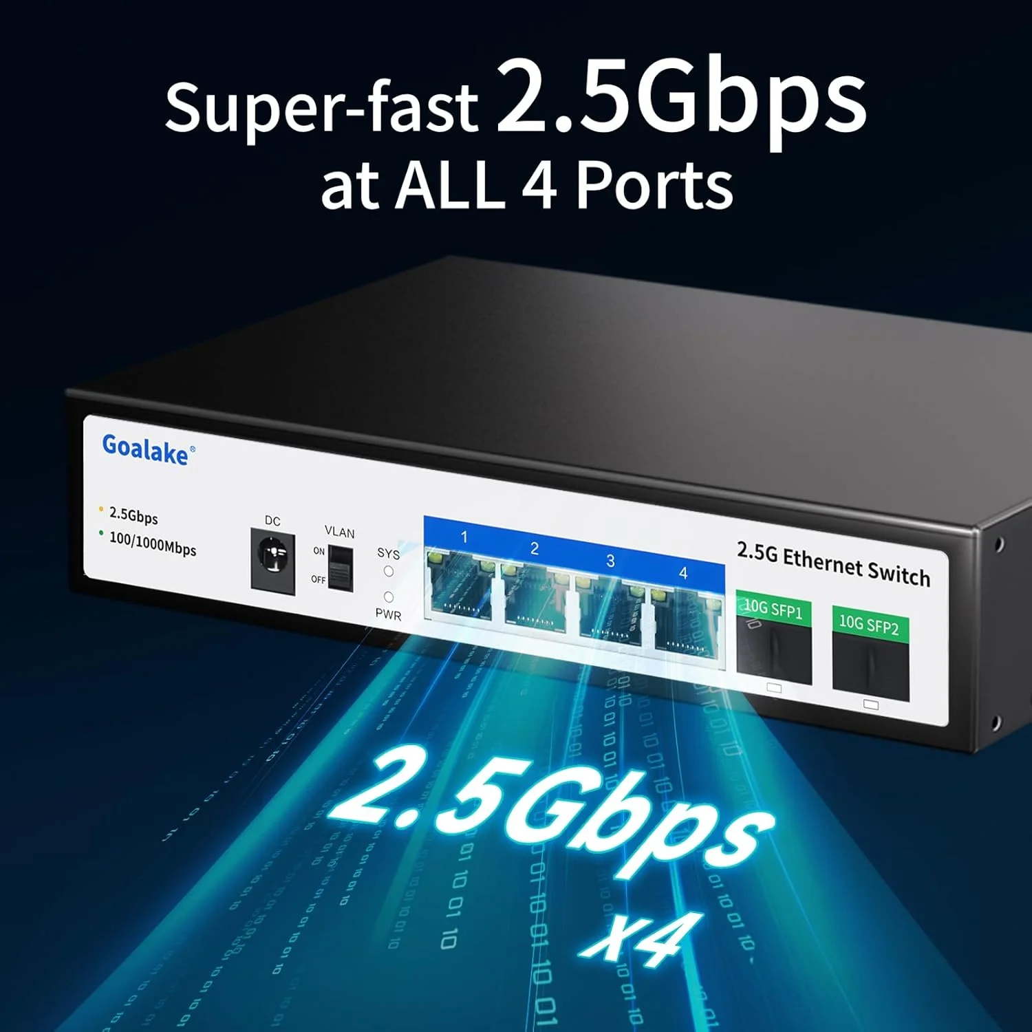 سوئیچ اترنت گیگابیتی 6 پورت 2.5G Goalake، دارای 4 پورت RJ45 2.5G و 2 پورت SFP 10G، ظرفیت سوئیچینگ 60 گیگابیت بر ثانیه، ایده آل برای NAS 2.5G، ویدیو 4K، کامپیوتر گیمینگ، سرور 2.5G، WiFi 6 AP 2.5G، آداپتور PCIe 2.5G